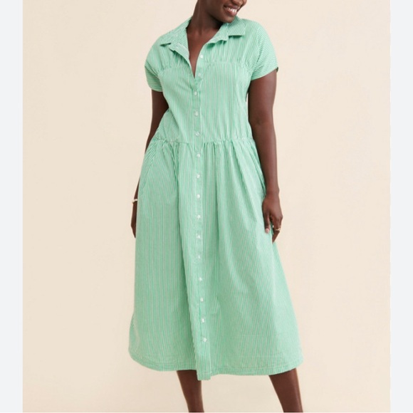 LISA SAYS GAH Green Stripe Joan Shirt Dress Midi Size 2XL - Picture 1 of 6